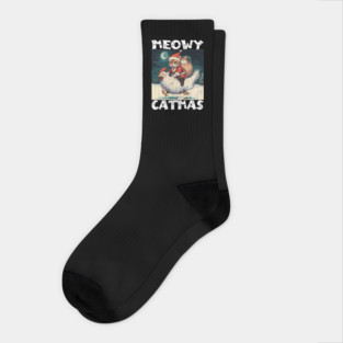 Meowy Catmas - 2, Funny Cute Cat on a Chicken Socks