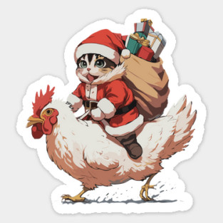Christmas, Funny Cat on a Chicken Magnet
