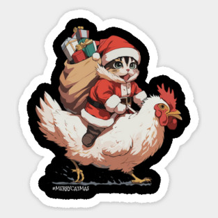 Merry Catmas - 3, Funny Cat on a Chicken Sticker