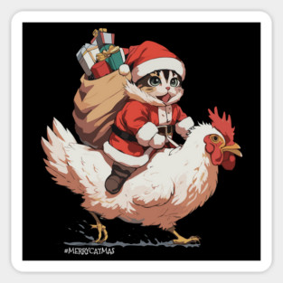 Merry Catmas - 3, Funny Cat on a Chicken Magnet
