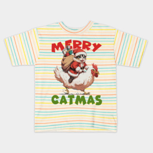 Merry Catmas - 4, Funny Cute Cat on a Chicken Kids T-Shirt