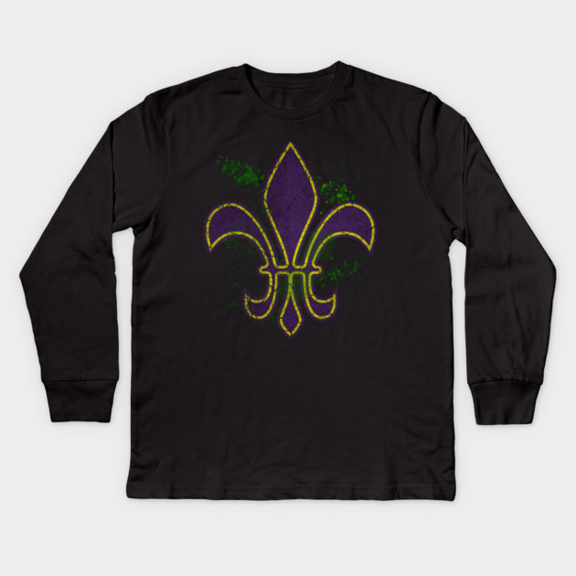 Grunge Mardi Gras fleur-de-lis Kids Long Sleeve T-Shirt by HolidayBug