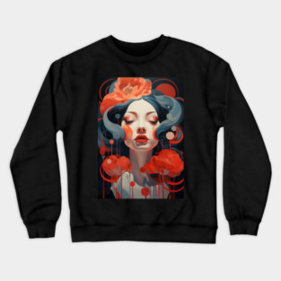 Woman Red Flower Crewneck Sweatshirt