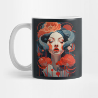 Woman Red Flower Mug