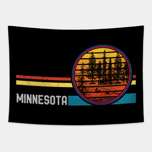 Retro Vintage Minnesota Mn 80s Forest Lake Mountain Sunset Tapestry