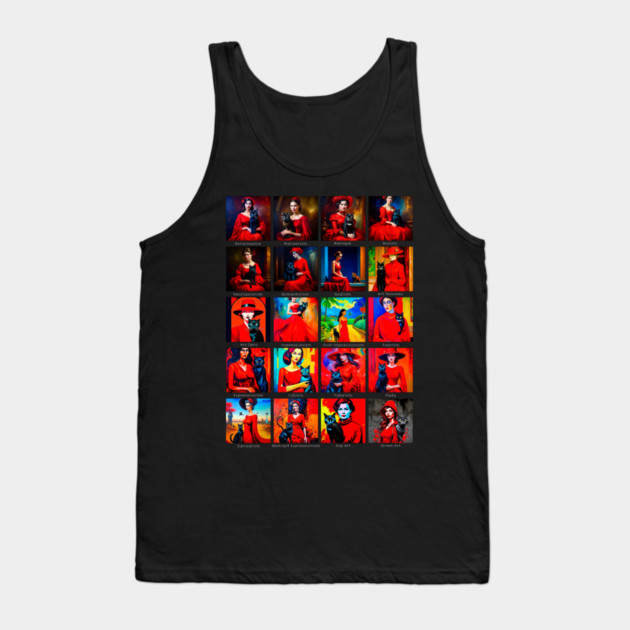 Red Dress Black Cat Art Movements Tank Top by H. R. Sinclair