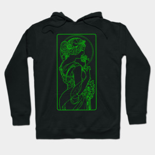 Alphonse Mucha Primevere Green Neon Hoodie