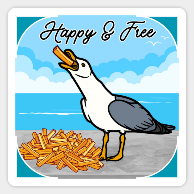 Happy Seagull with French Fry Magnet by Four Season Foraging