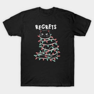 Black Cat Tangled Up on Christmas Lights by Tobe Fonseca T-Shirt