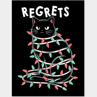 Black Cat Tangled Up on Christmas Lights by Tobe Fonseca Posters and Art