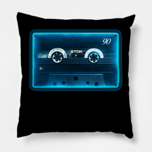 Blue Neon Cassette Tape Pillow