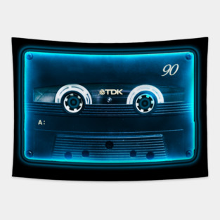 Blue Neon Cassette Tape Tapestry