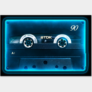 Blue Neon Cassette Tape Posters and Art