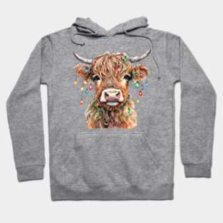Baby Highland Cow With Christmas Lights Hoodie
