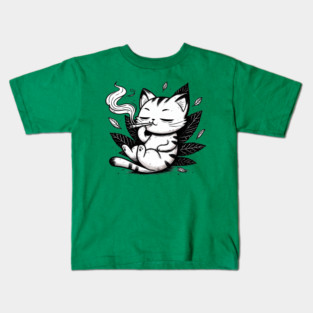 High Cat Smoking Weed dope Kids T-Shirt