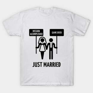 Just Married – Mission Accomplished – Game Over (Wedding / Black) T-Shirt