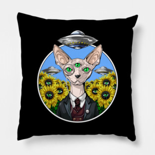 Sphynx Cat Alien Abduction Pillow