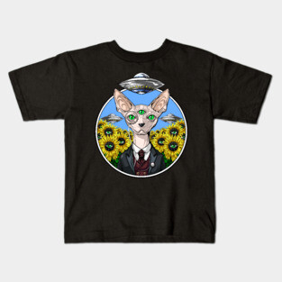 Sphynx Cat Alien Abduction Kids T-Shirt