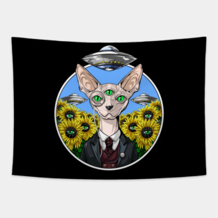 Sphynx Cat Alien Abduction Tapestry