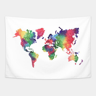 Rainbow world map Tapestry