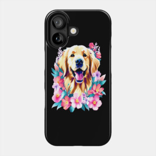 Cute Golden Retriever Surrounded by Beautiful Flowers Phone Case