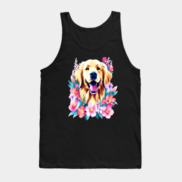 Cute Golden Retriever Surrounded by Beautiful Flowers Tank Top by BirdsnStuff