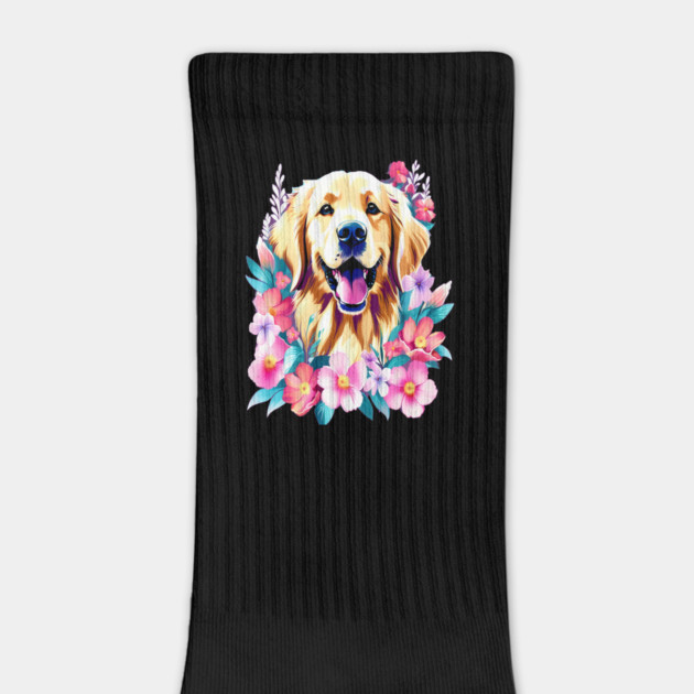 Cute Golden Retriever Surrounded by Beautiful Flowers by BirdsnStuff