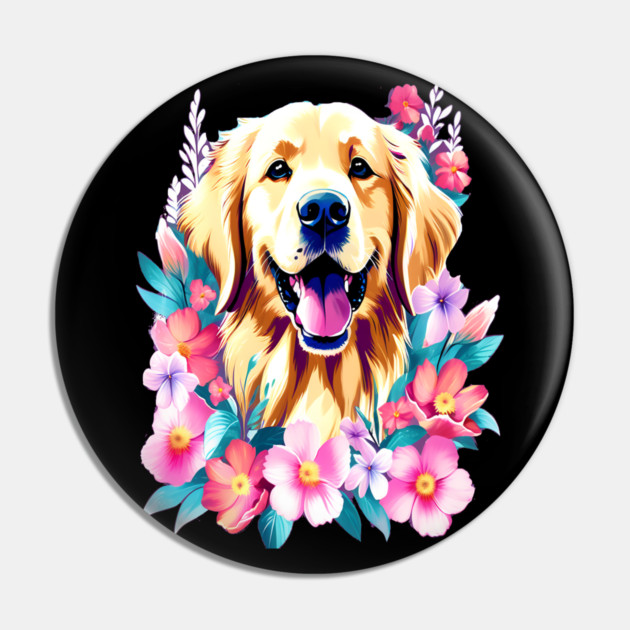 Cute Golden Retriever Surrounded by Beautiful Flowers Pin by BirdsnStuff