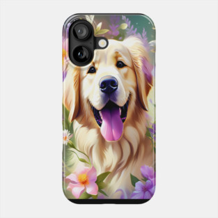 Cute Golden Retriever Surrounded by Beautiful Flowers Phone Case
