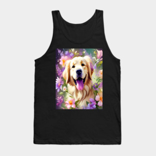 Cute Golden Retriever Surrounded by Beautiful Flowers Tank Top