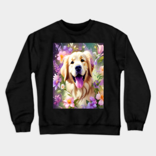 Cute Golden Retriever Surrounded by Beautiful Flowers Crewneck Sweatshirt