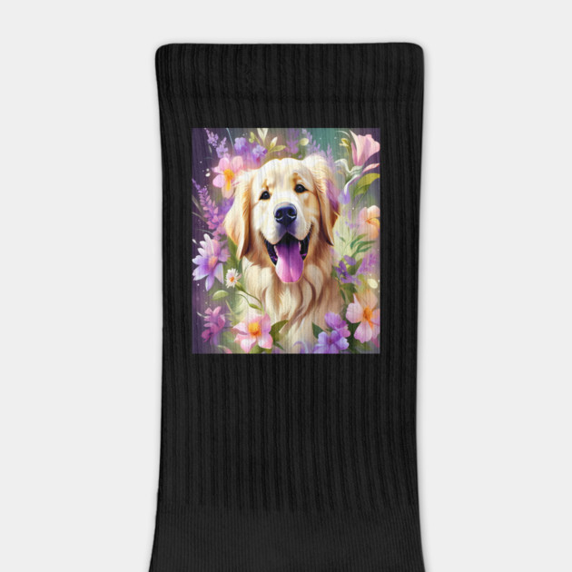 Cute Golden Retriever Surrounded by Beautiful Flowers by BirdsnStuff