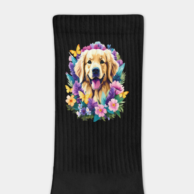 Cute Golden Retriever Surrounded by Beautiful Flowers by BirdsnStuff