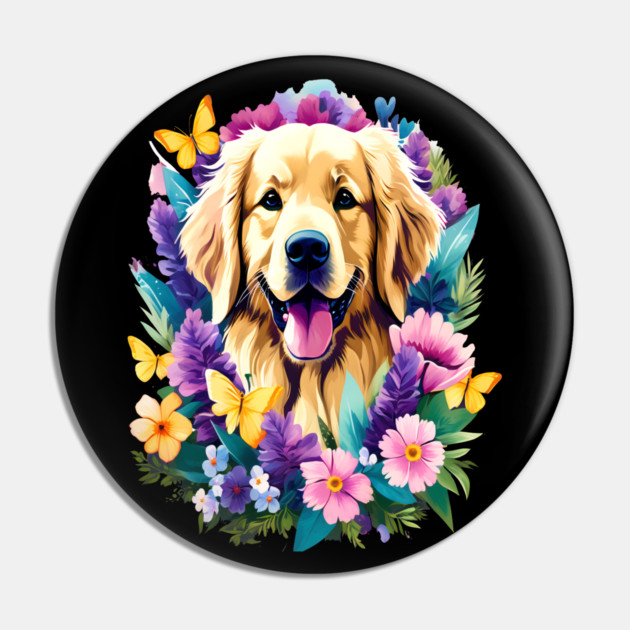 Cute Golden Retriever Surrounded by Beautiful Flowers Pin by BirdsnStuff