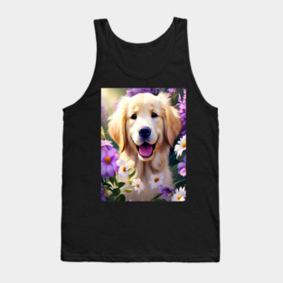 Cute Golden Retriever Surrounded by Beautiful Flowers Tank Top