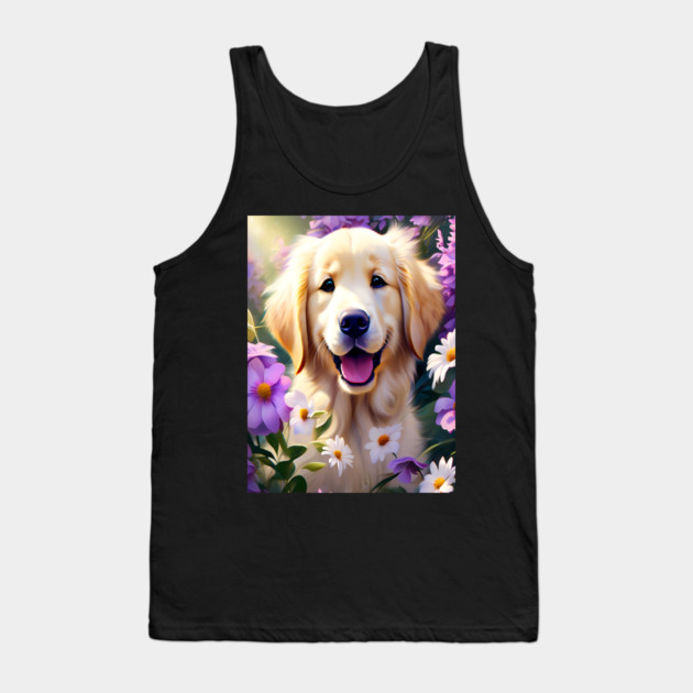 Cute Golden Retriever Surrounded by Beautiful Flowers Tank Top by BirdsnStuff