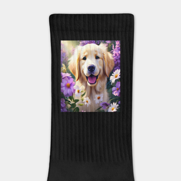Cute Golden Retriever Surrounded by Beautiful Flowers by BirdsnStuff
