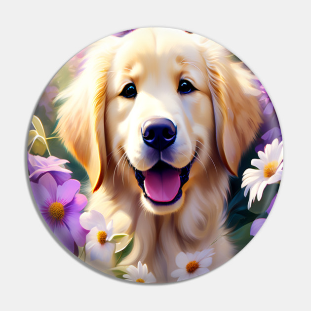 Cute Golden Retriever Surrounded by Beautiful Flowers Pin by BirdsnStuff