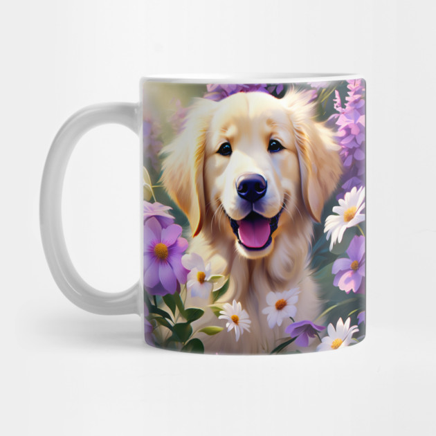 Cute Golden Retriever Surrounded by Beautiful Flowers by BirdsnStuff