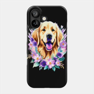 Cute Golden Retriever Surrounded by Beautiful Flowers Phone Case