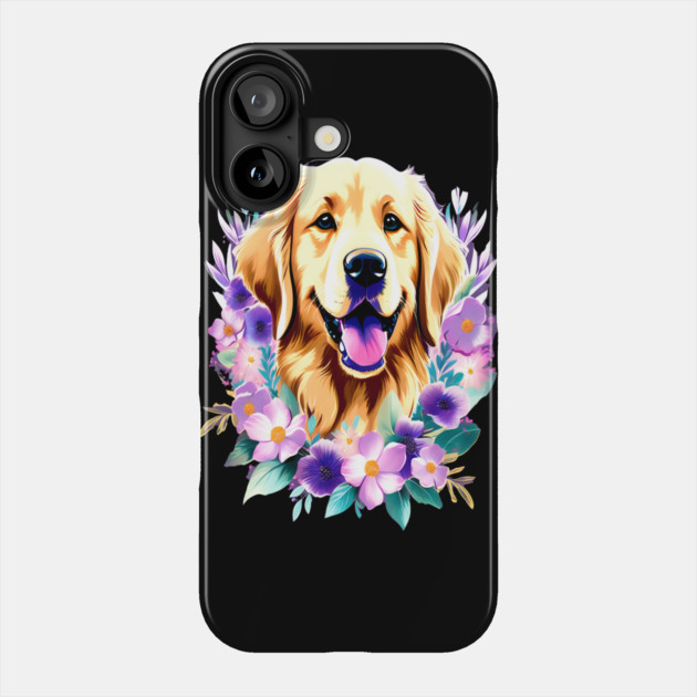 Cute Golden Retriever Surrounded by Beautiful Flowers Phone Case by BirdsnStuff