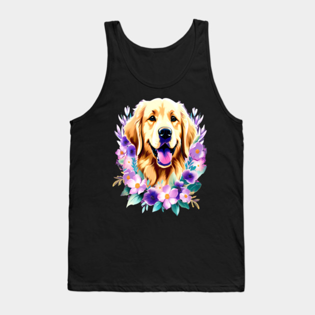 Cute Golden Retriever Surrounded by Beautiful Flowers Tank Top by BirdsnStuff