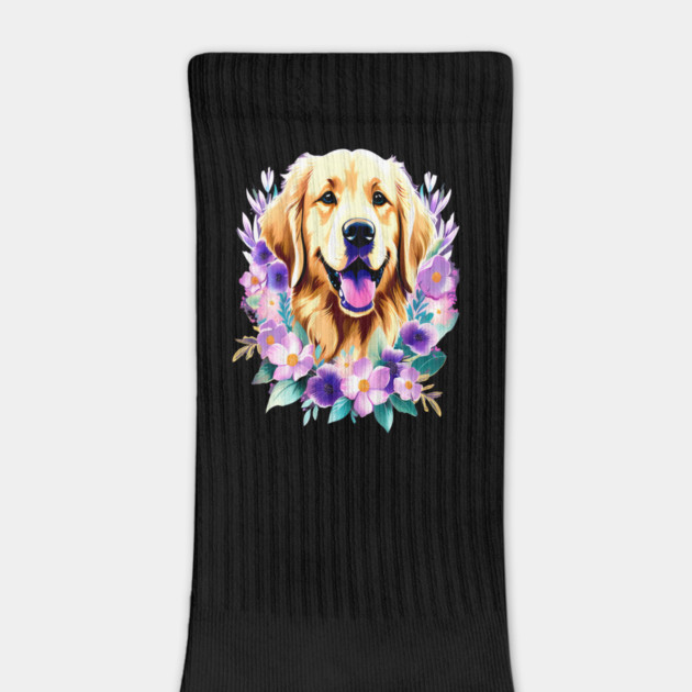 Cute Golden Retriever Surrounded by Beautiful Flowers by BirdsnStuff