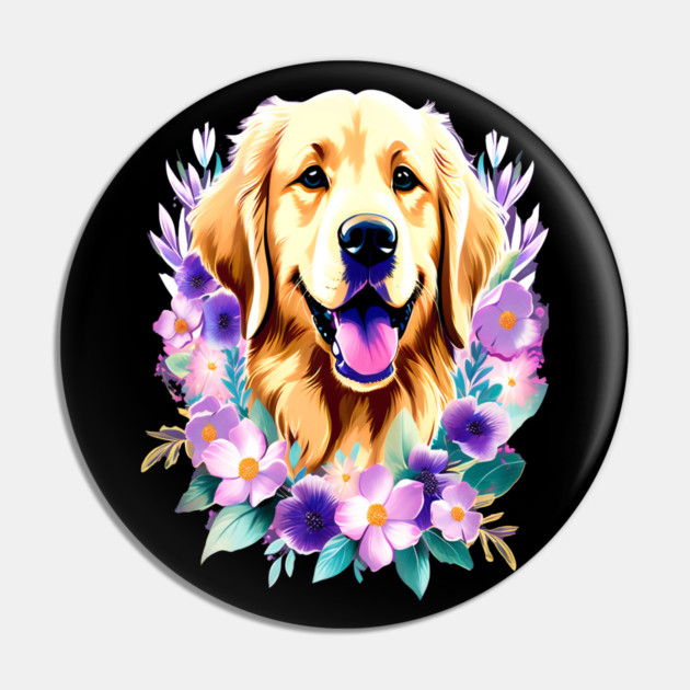 Cute Golden Retriever Surrounded by Beautiful Flowers Pin by BirdsnStuff