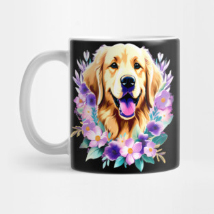 Cute Golden Retriever Surrounded by Beautiful Flowers Mug