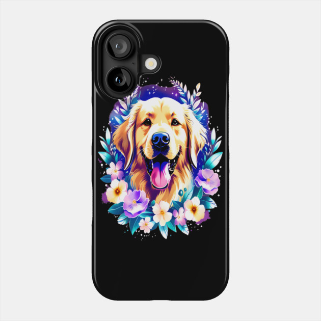 Cute Golden Retriever Surrounded by Beautiful Flowers Phone Case by BirdsnStuff