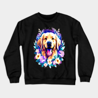 Cute Golden Retriever Surrounded by Beautiful Flowers Crewneck Sweatshirt