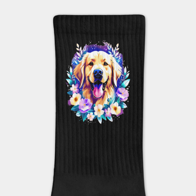 Cute Golden Retriever Surrounded by Beautiful Flowers by BirdsnStuff