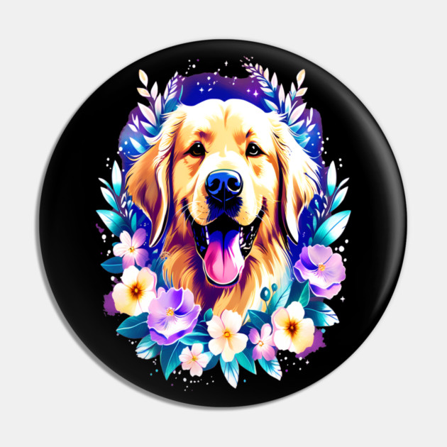 Cute Golden Retriever Surrounded by Beautiful Flowers Pin by BirdsnStuff