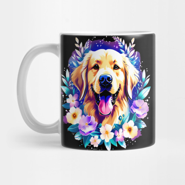 Cute Golden Retriever Surrounded by Beautiful Flowers by BirdsnStuff